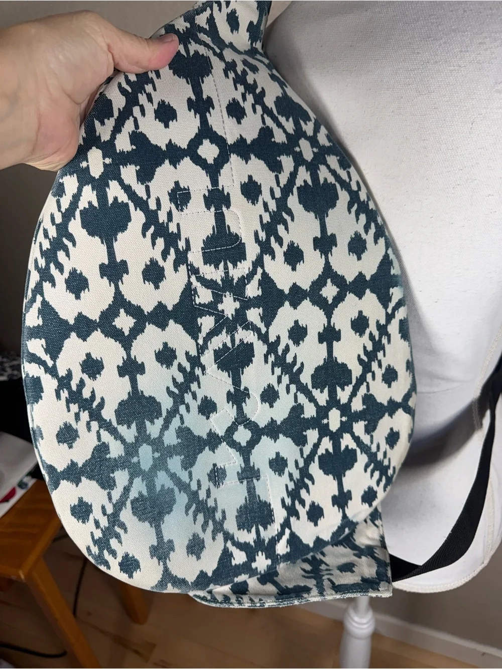 Kavu Teal and White Ikat Rope Sling Backpack
